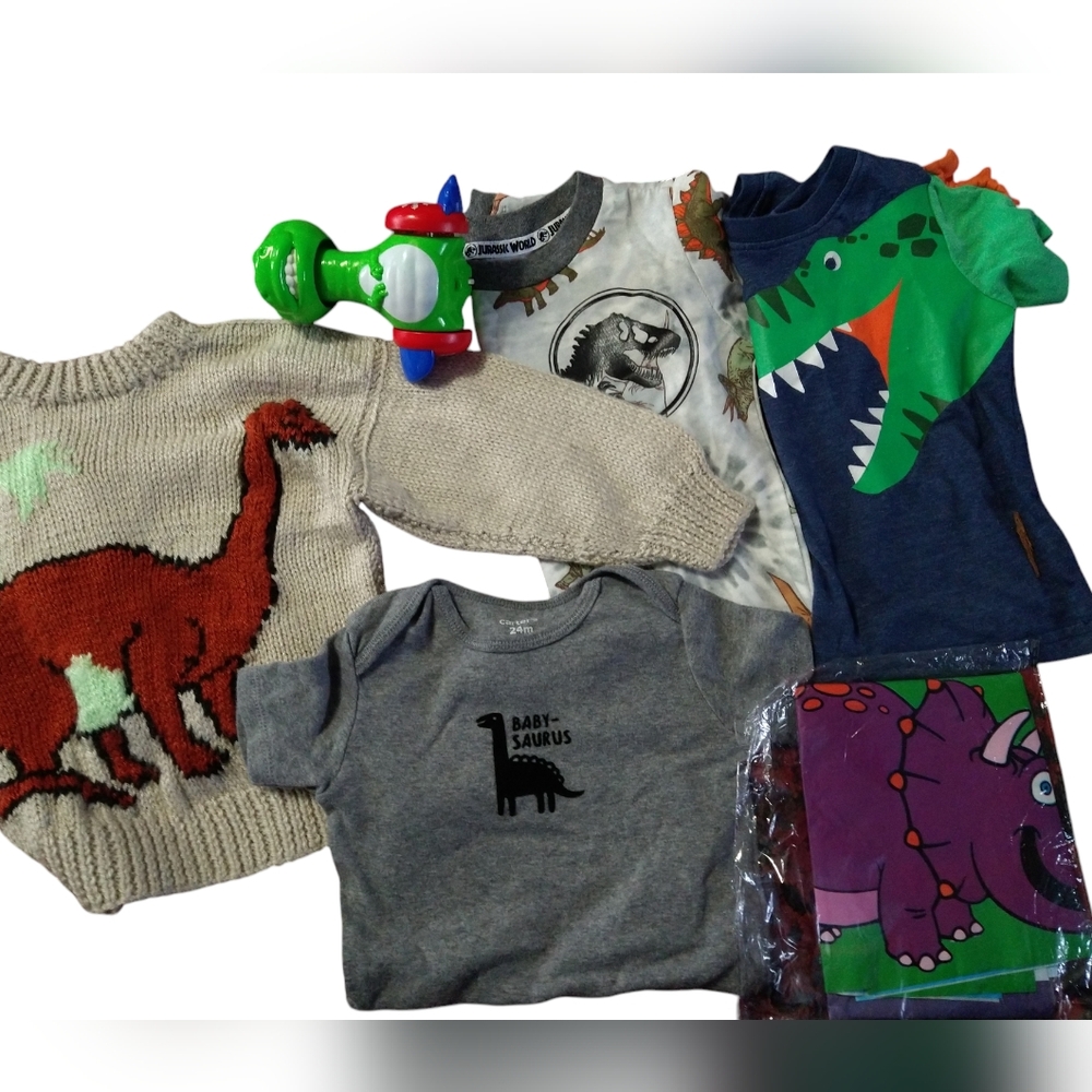 Carters Dinosaur 6 Piece Mixed Clothing Set & Push Toy